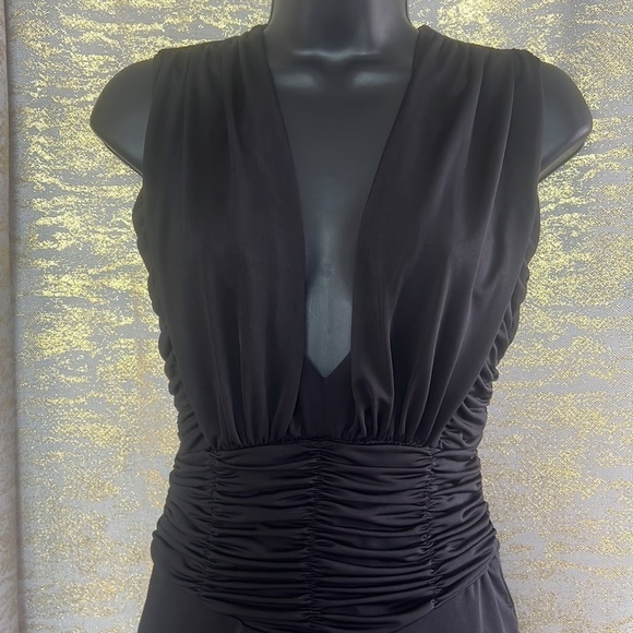 Fashion Nova Black Sexy Deep Neck Ruched Bodycone Dress Size S - Picture 7 of 16